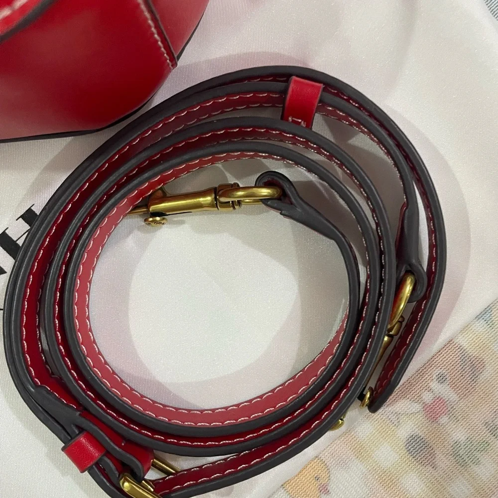 COACH Red Round Ear Crossbody Bag with Gold Logo